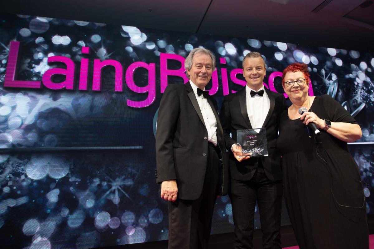 Chief Commercial Officer at Ascenti, Kevin Doyle, with LaingBuisson Chairman Stephen Dorrell and 2019 host Jo Brand